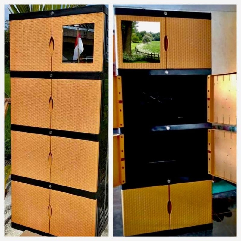 Lemari PLastik AQUOSE Jumbo + Cermin (Kaca) + Full Kunci Susun 4