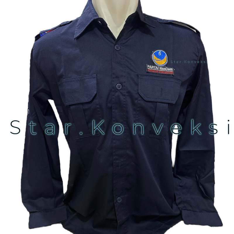 Seragam Kantor PDH Kemeja Partai NASDEM Biru Dongker Lengan Panjang Terbaru Harga Terjangkau
