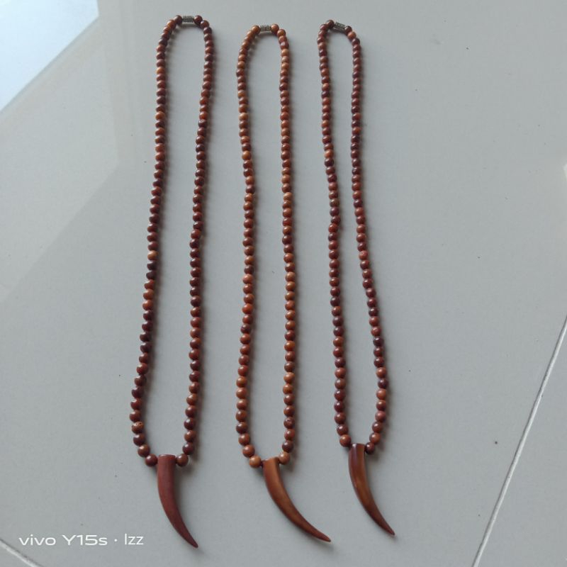 Kalung tasbih kaokah asli bandul taring