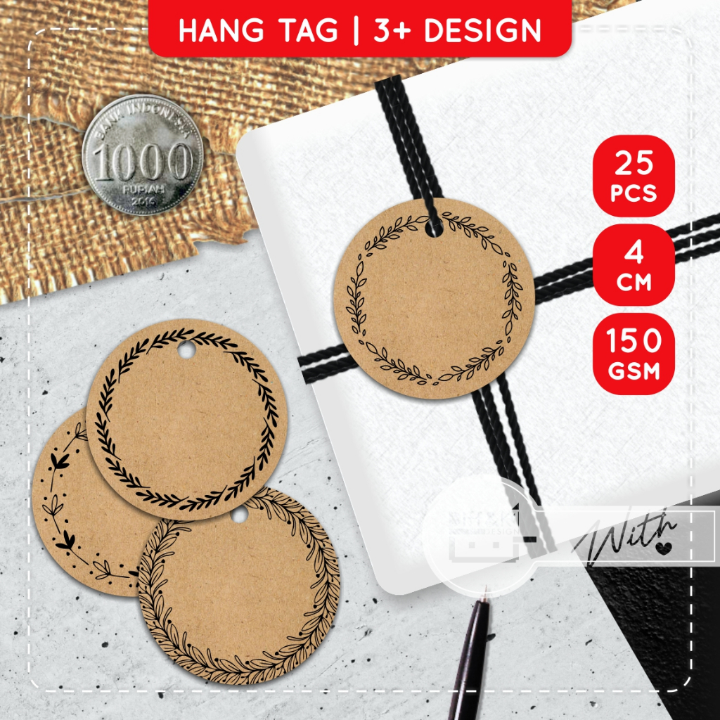 

Label Hang Tag Polos Bulat 4cm Daun Kraft Rustic Vintage Wrapping Classic Coklat Hampers DIY Produk Craft Packaging Packing