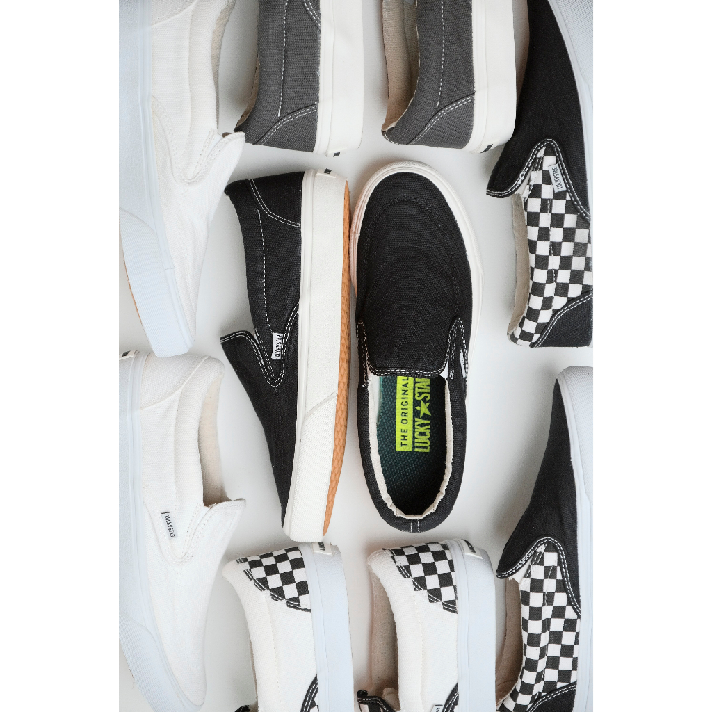 Sepatu Lucky Star-New Slip On Black/Natural