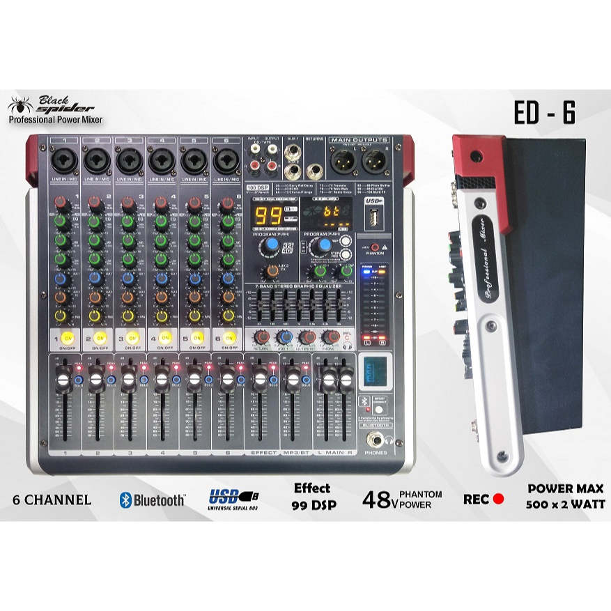 BS ED - 6 Professional Power Mixer Black Spider