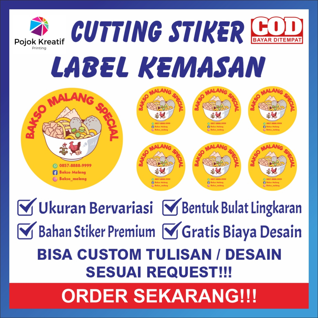 

Cetak Cutting Stiker Label Kemasan Makanan Bakso A10 Pink Merah Bontak Vinyl Ukuran 3 4 5 6 7 cm Dapat Banyak Bisa COD Custom Request Gratis Desain Pojok Kreatif