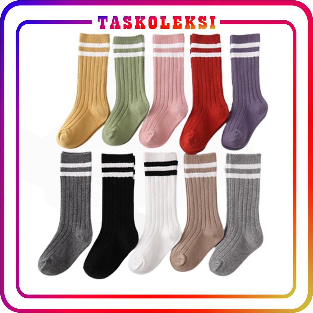 ☛TK☚  Kaos Kaki Panjang Anak Motif Garis Polos Kaus Kaki Olahraga Selutut Nyaman KK126