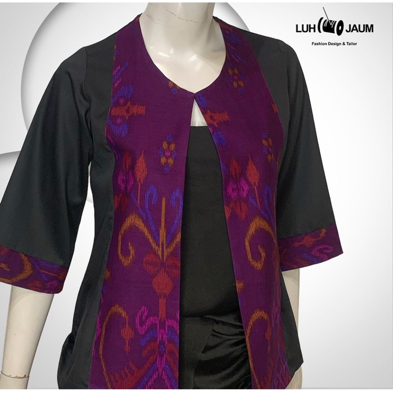 Outer wanita motif batik katun Endek Kombinasi kain Hitam Polos