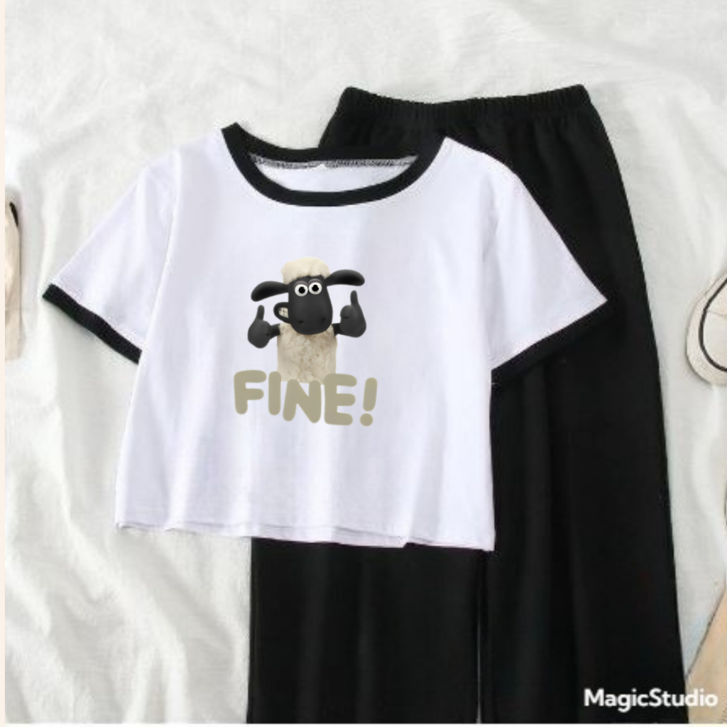 JBF Baju Crop Untuk Anak Perempuan Setelan Celana Kulot Dan Crop Ringer Fine