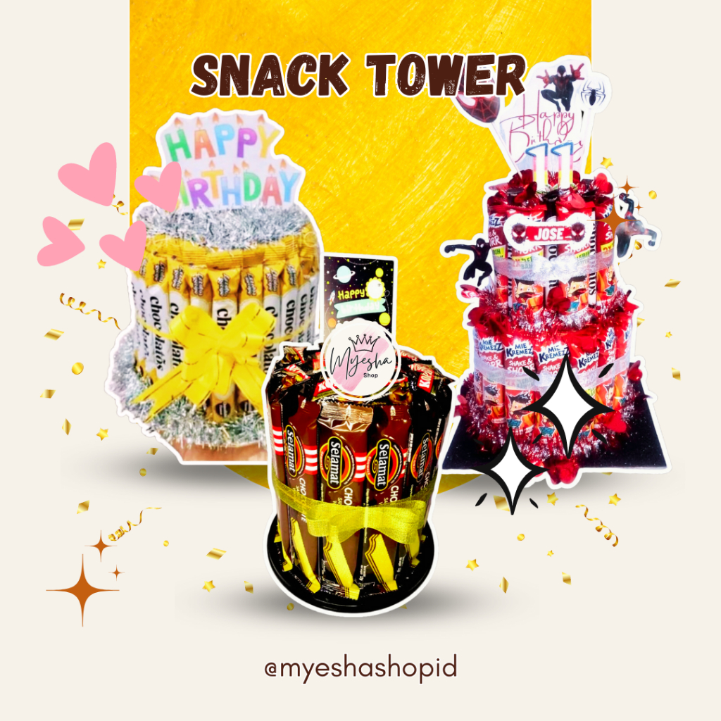 

SNACK TOWER | SNACK TART | CAKE TART SNACK | SNACK ULANG TAHUN | HAMPERS WISUDA | HADIAH ULANG TAHUN