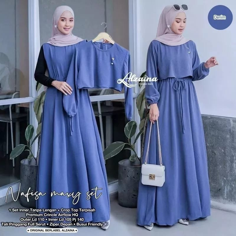 Gamis NAFISA set 2in1 jumbo crinkle premium / maxy nafisa set rompi lepas