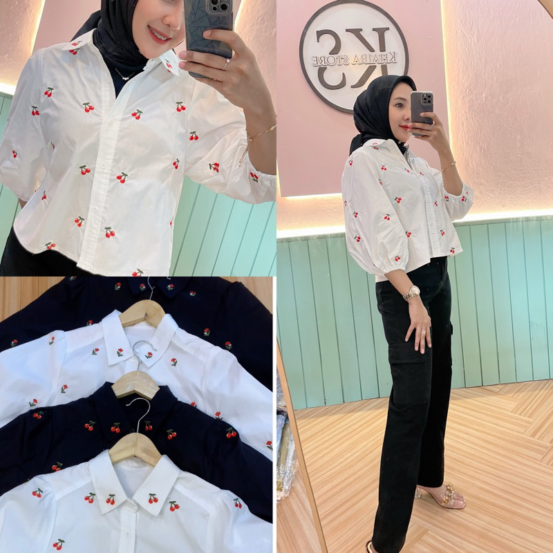 KEMEJA CROP TOP POPLIN BORDIR / KEMEJA PREMIUM / BLOUSE POPLIN / CROP TOP / KEMEJA PANJANG / CROP TO