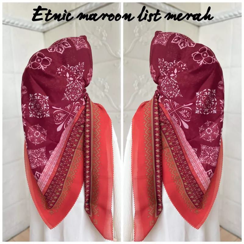 hijab motif maroon premium~jilbab voal ukuran 110cm x 110cm