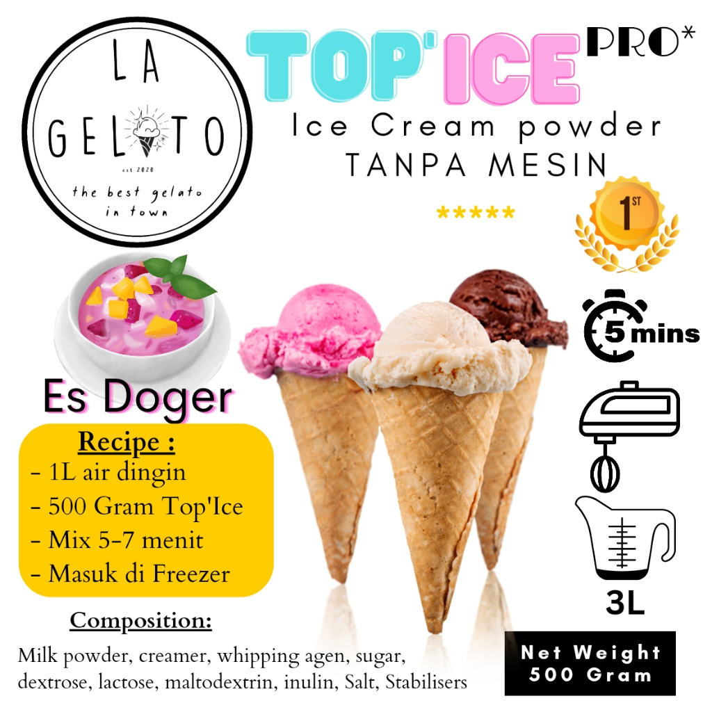 

500gr Bubuk Es krim Top ice tanpa mesin rasa Es Doger