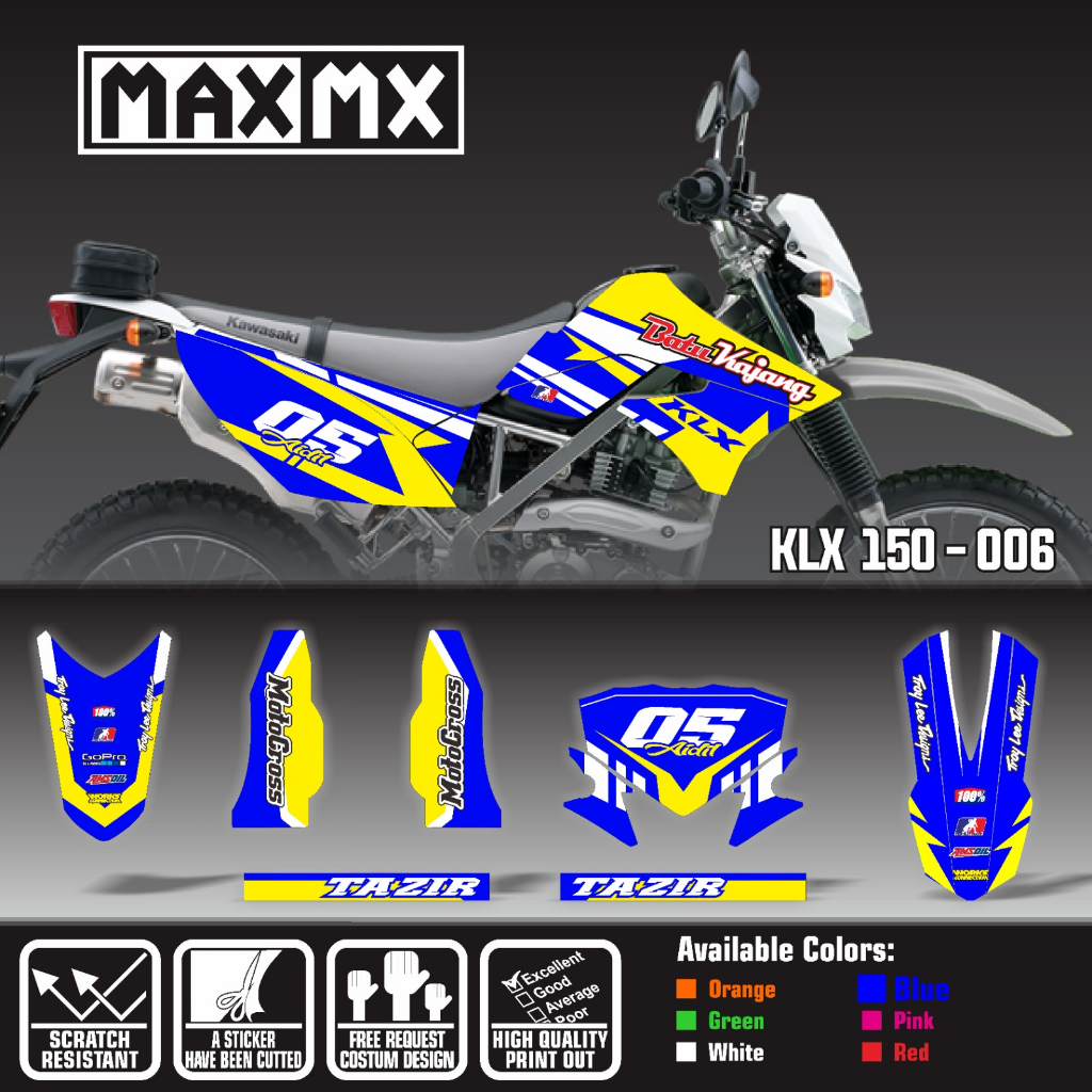 decal stiker keren full body klx 150 old  warna  biru kuning