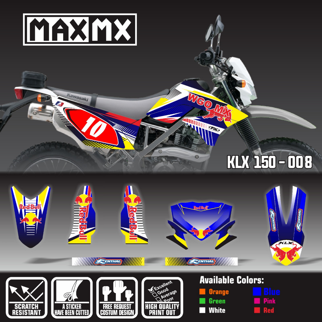 decal stiker keren full body klx 150 old redbull biru merah