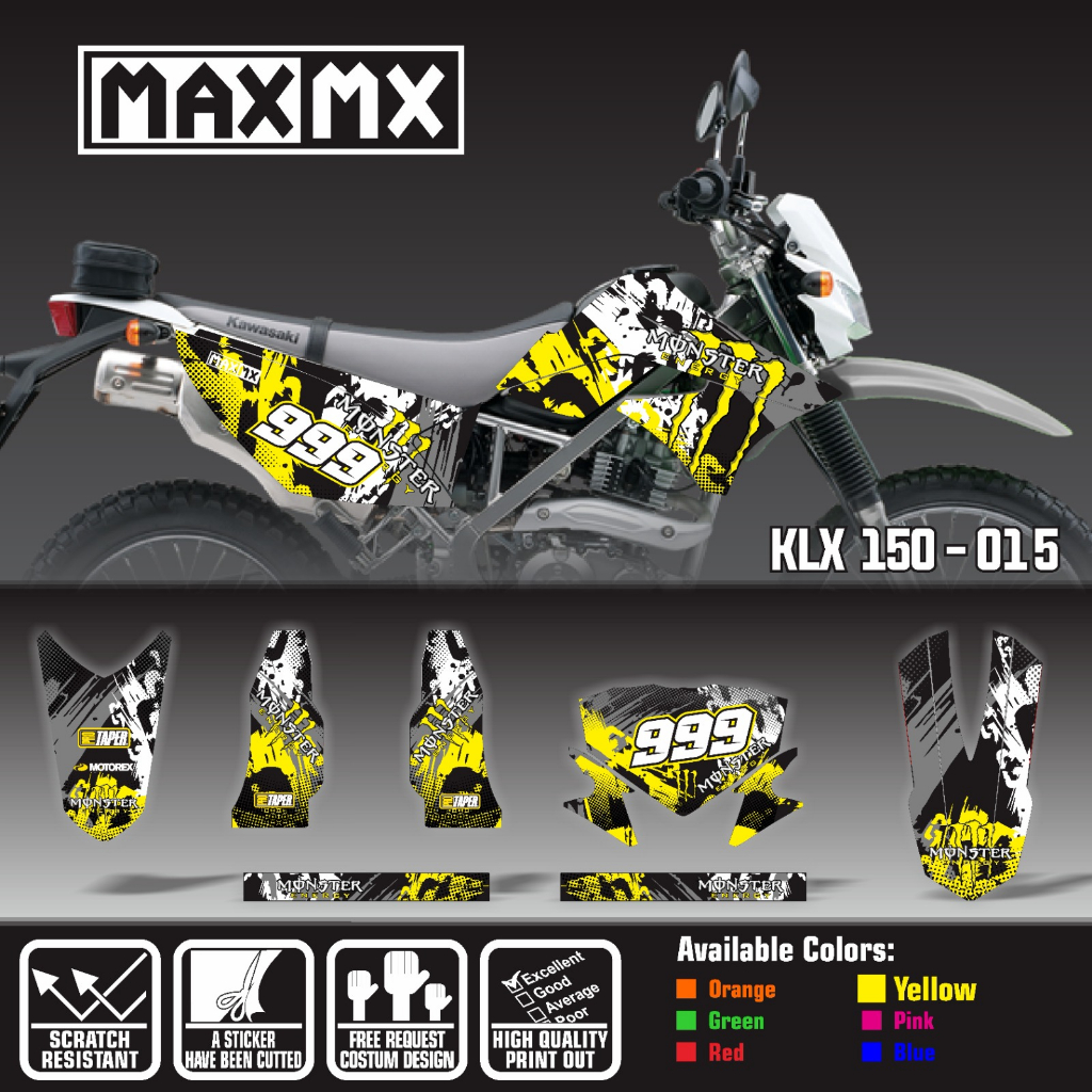 decal stiker keren full body klx 150 old bercak monster energy putih kuning