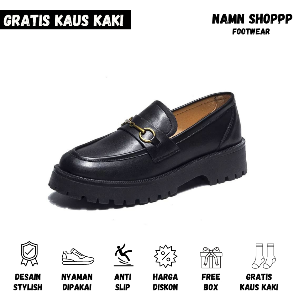 Sepatu Pantofel Wanita Sekolah Oxford Hitam Fashion Slip On Cewek Korea Style (NS-081)
