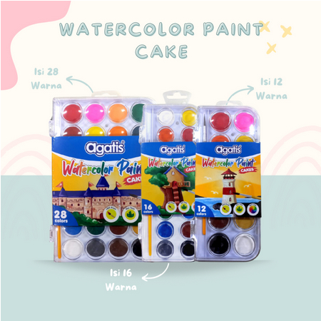 

Agatis Watercolor Paint Cake / Cat Air untuk Anak / Free Brush /Kuas Lukis