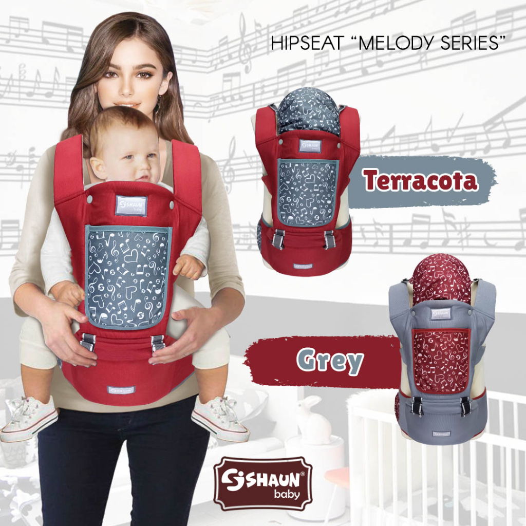 Gendongan Bayi Depan Duduk 7in1 Posisi + Penutup Kepala HipSeat Multi Fungsi Series Melody ShaunBaby