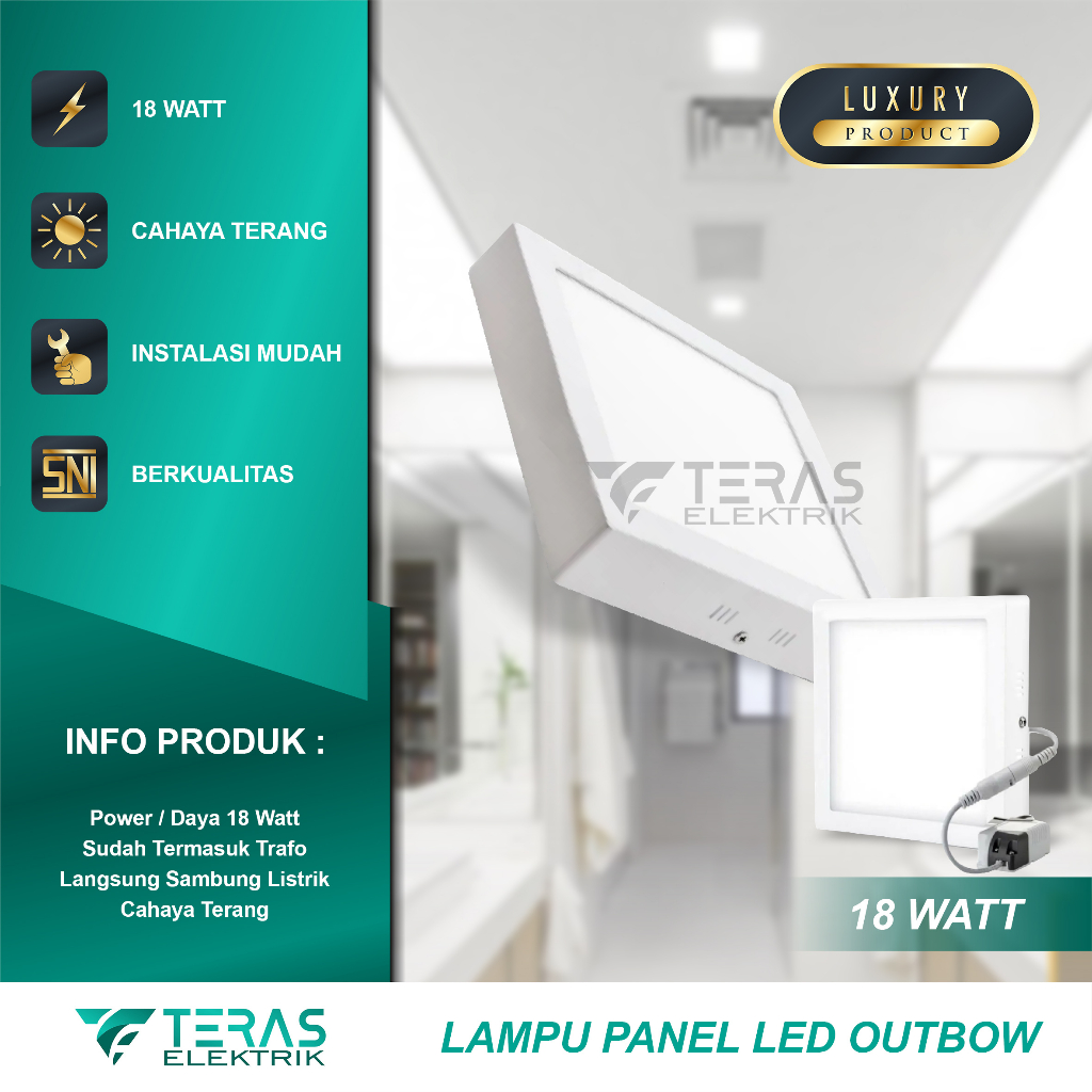 Lampu downlight panel Kotak Outbow 18 Watt lampu plafon LED