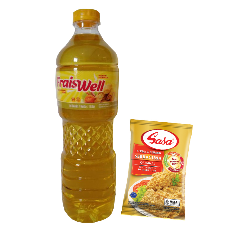 

Paket 30 Ribu - Minyak Fraiswell Botol 1 Liter plus Tepung Bumbu Serbaguna Sasa 210 gram