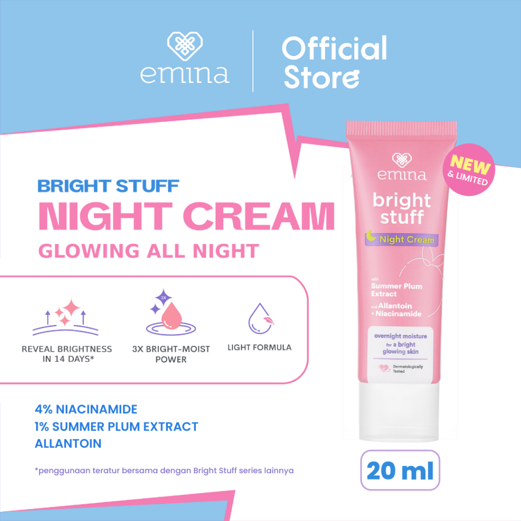 Emina Bright Stuff Night Cream 20 mL - Pelembab Wajah - Krim Malam