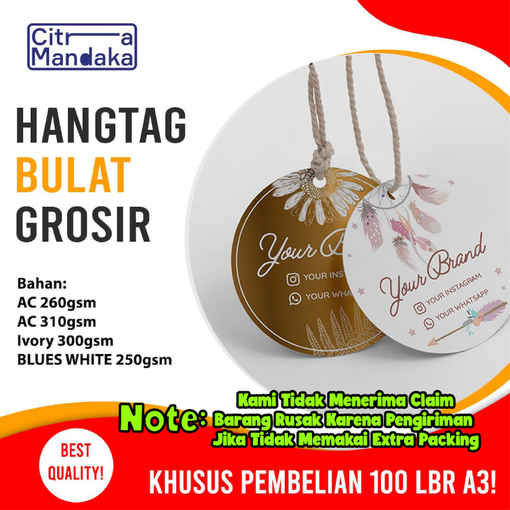 

Hang Tag Bulat Custom 2 Sisi Grosir A3 | HangTag Baju Free Design | Tag baju | Hang Tag Akesoris Produk Thank you Olshop