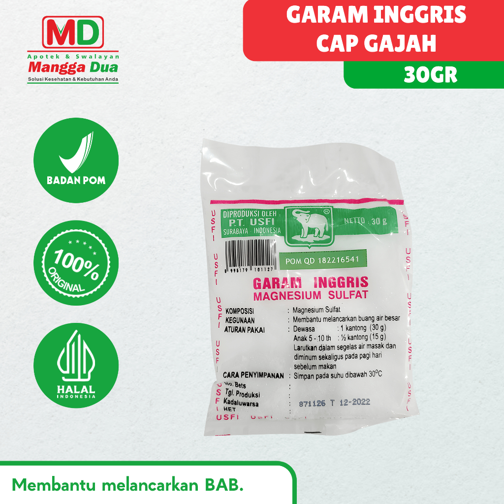 OBAT MEMBANTU MELANCARKAN BAB GARAM INGGRIS CAP GAJAH 30gr