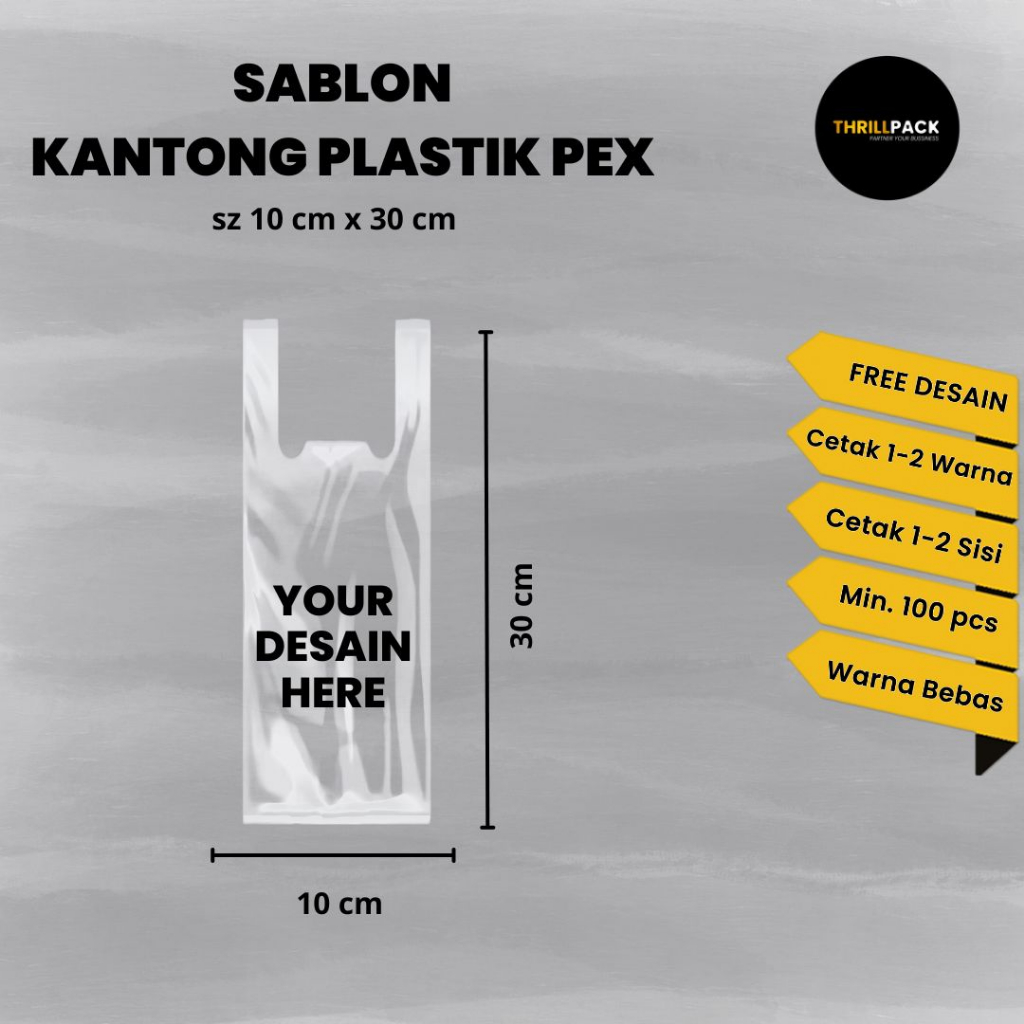 Sablon Kantong Kresek PEX 10 X 30 Isi 1 Cup / Sablon Custom Kantong Plastik PEX 10 X 30 / Sablon Kan