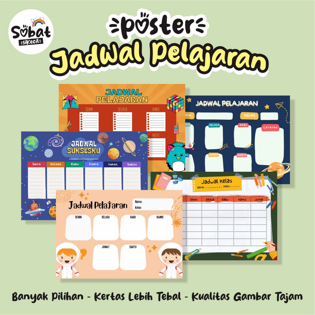 

(A) Poster JADWAL PELAJARAN Sekolah - Weekly Planner Schedule Anak