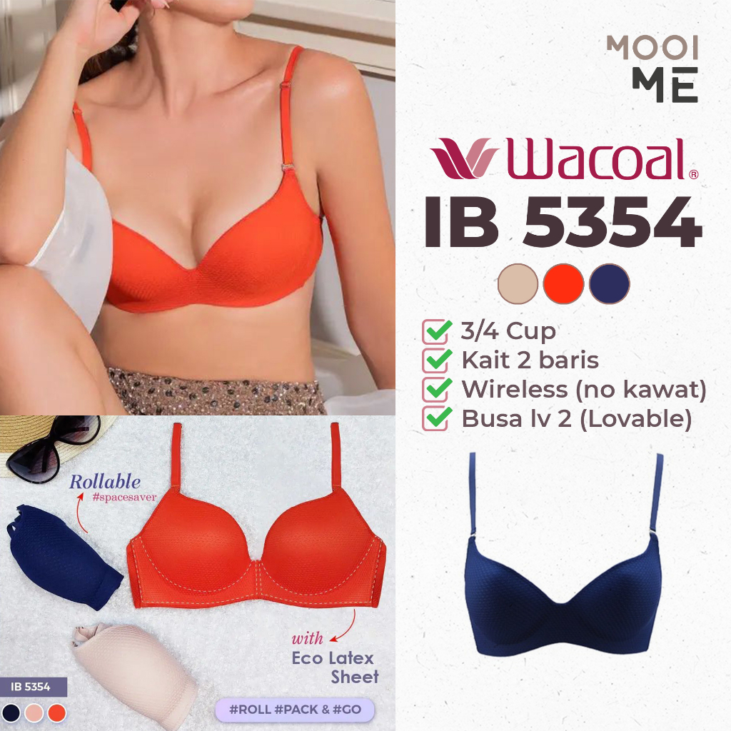 Wacoal Mood IB 5354 Travel Bra Push Up 3/4 Cup Wireless (Tanpa Kawat) Busa Sedang
