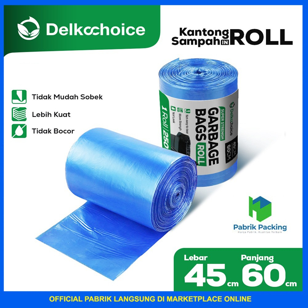 Kantong Plastik Sampah Roll Biru Trash Bag Jumbo Delkochoice 45x60cm
