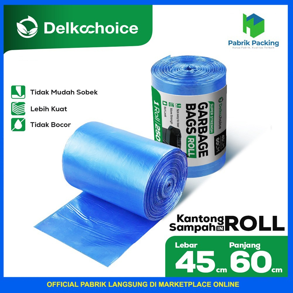 Kantong Plastik Sampah Biru Roll Trash Bag Jumbo Delkochoice 45x60cm