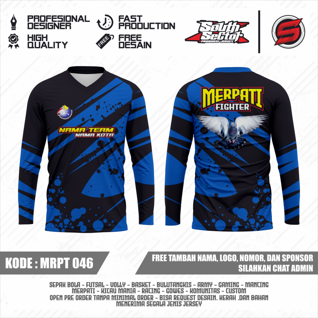 Jersey Merpati Balap - Custom Desain -  Hitam Biru