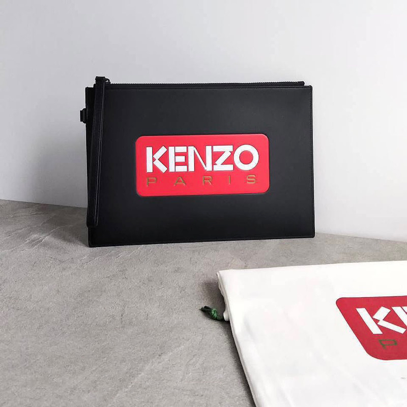 Kenzo Paris Red Logo Large Leather Clutch Bag / Pouch / Pochette