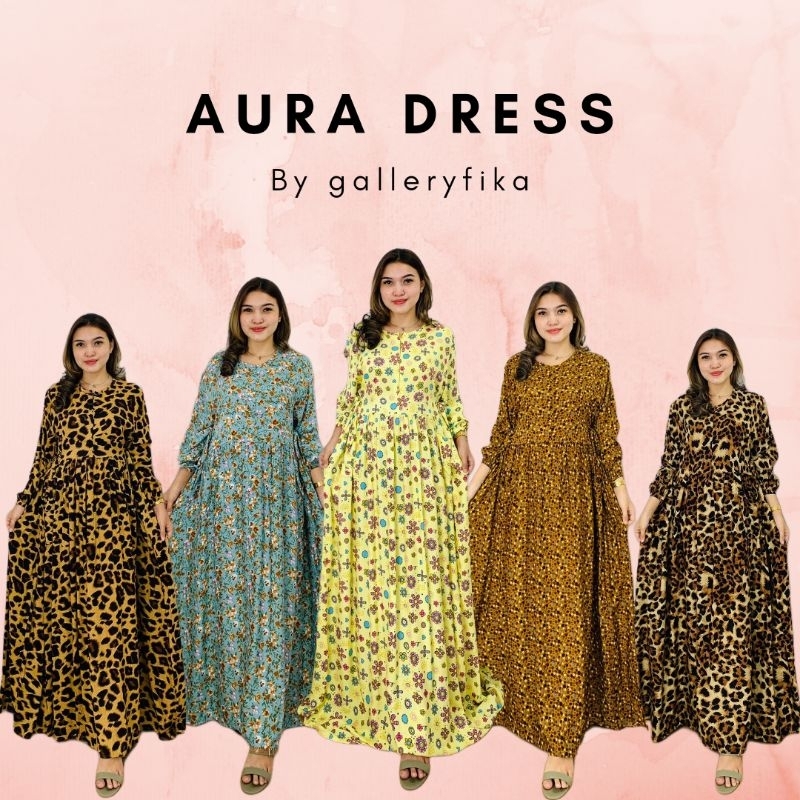 Galleryfika aura dress / dress panjang / gamis rayon / gamis busui friendly