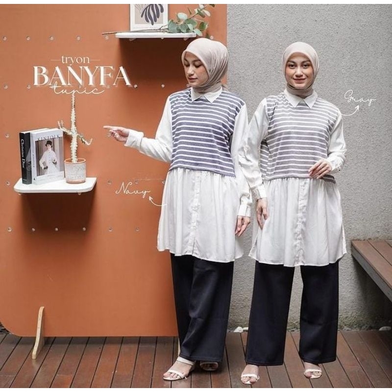 Tunik wanita muslimah - Tunik wanita motif garis-garis - Tunik casual wanita - Baju atasan wanita
