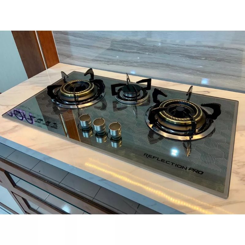 NIKO Kompor Gas Niko Kompor Tanam 3 Tungku Tempered Glass BLACK