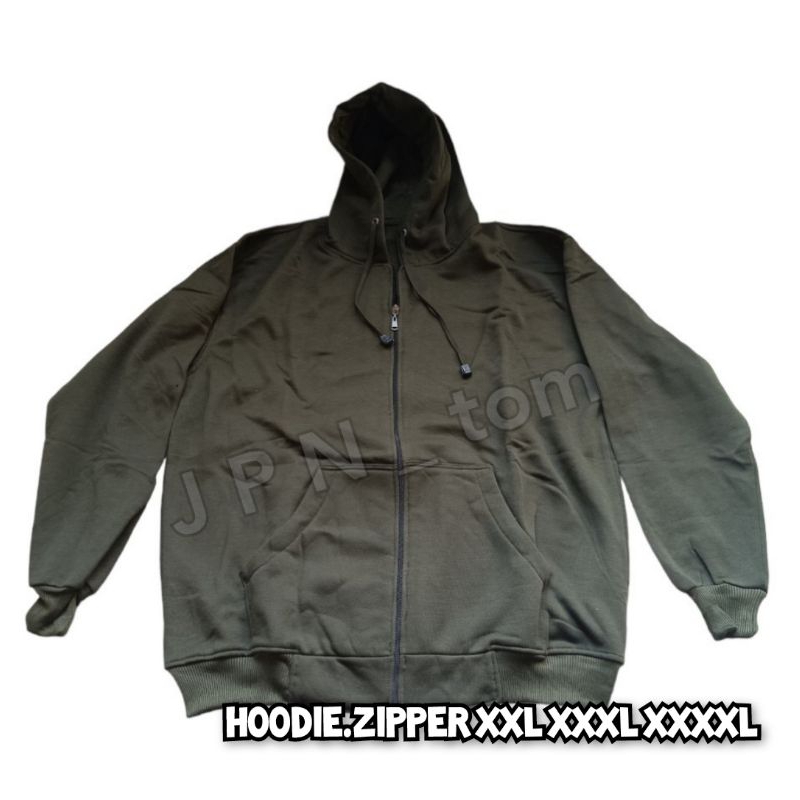 Jaket Hoodie Polos Sleting Jumbo Army Sweater Big Size Zipper Pria Wanita XXL XXXL XXXXL XXXXXL