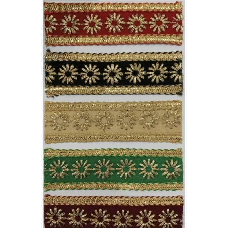 renda india velvet bunga benang emas