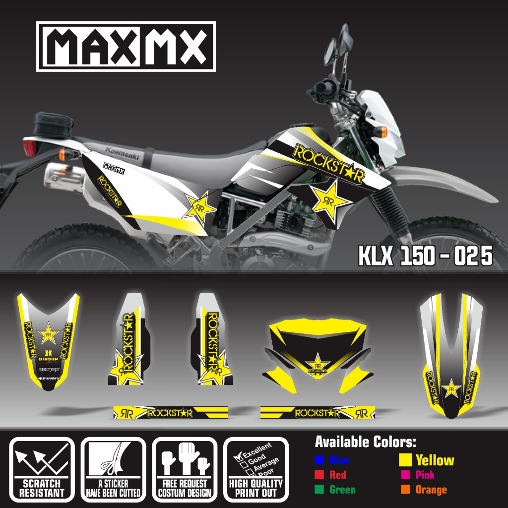 decal klx 150 old keren full body stiker warna rockstar hitam kuning