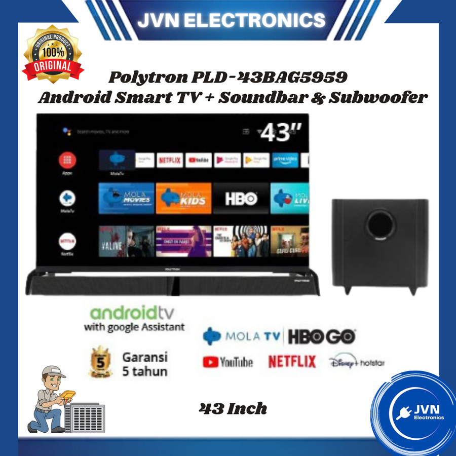 Polytron PLD-43BAG5959 43 Inch Android Smart TV + Soundbar & Subwoofer