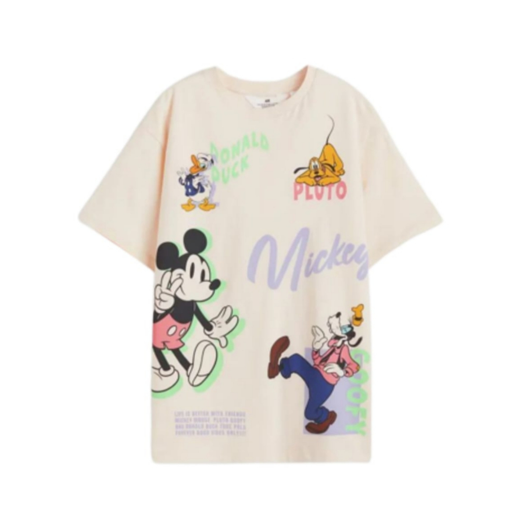 Baju wanita disney dewasa Mickey mouse Donal Pluto cream katun combed 24s oversize M L XL ld 105 110