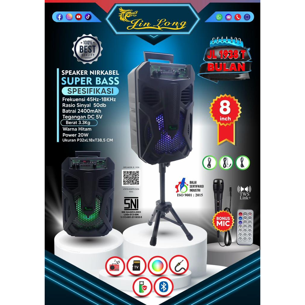 SPEAKER BLUETOOTH JL 1938 T BULAN / BONUS MIC