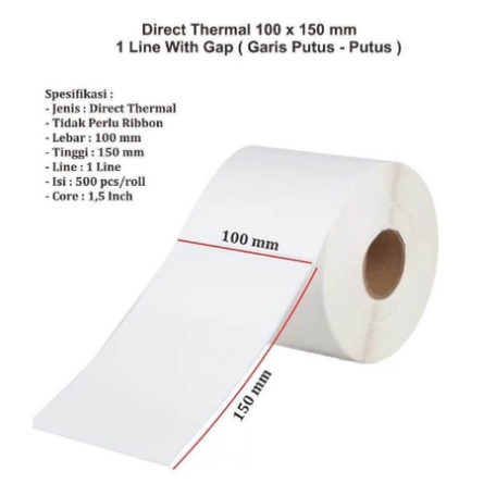 

Thermal 100 x 150 mm isi 500 Lembar / Label Thermal 100 x 150 mm Kertas isi 500 Lembar Sticker