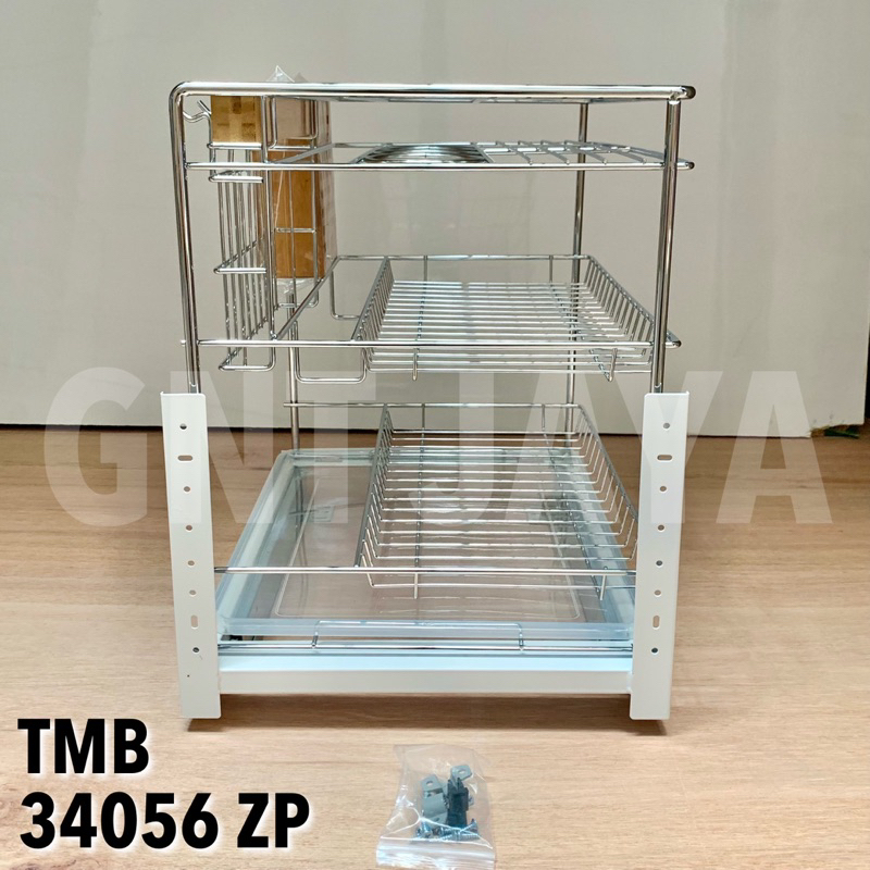 RAK 34056ZP 3susun termasuk dudukan rel dan tatakan plastik || rak dapur kabinet lemari bawah serba 