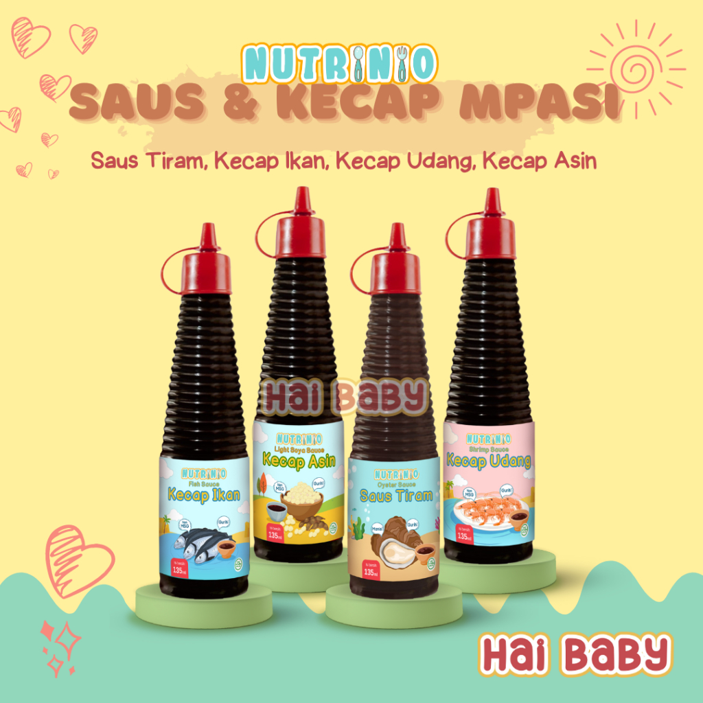 

Nutrinio Saus Tiram / Kecap Asin / Kecap Ikan / Kecap Udang / Saus & Kecap MPASI Non MSG 135 ml