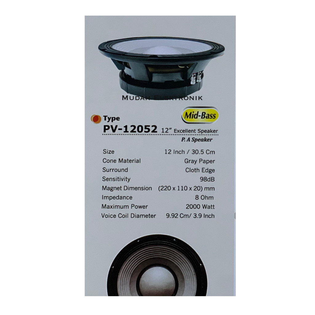 Excellent Speaker Fostex 12in PV-12052 Mid-Bass