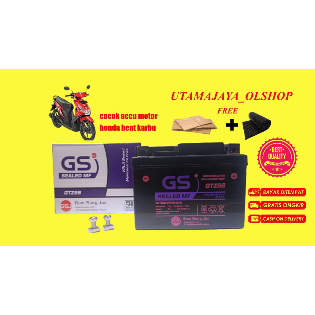 Aki Motor Honda Beat KARBU DAN BEAT FI VARIO 110 CC GTZ5 Accu Kering MF