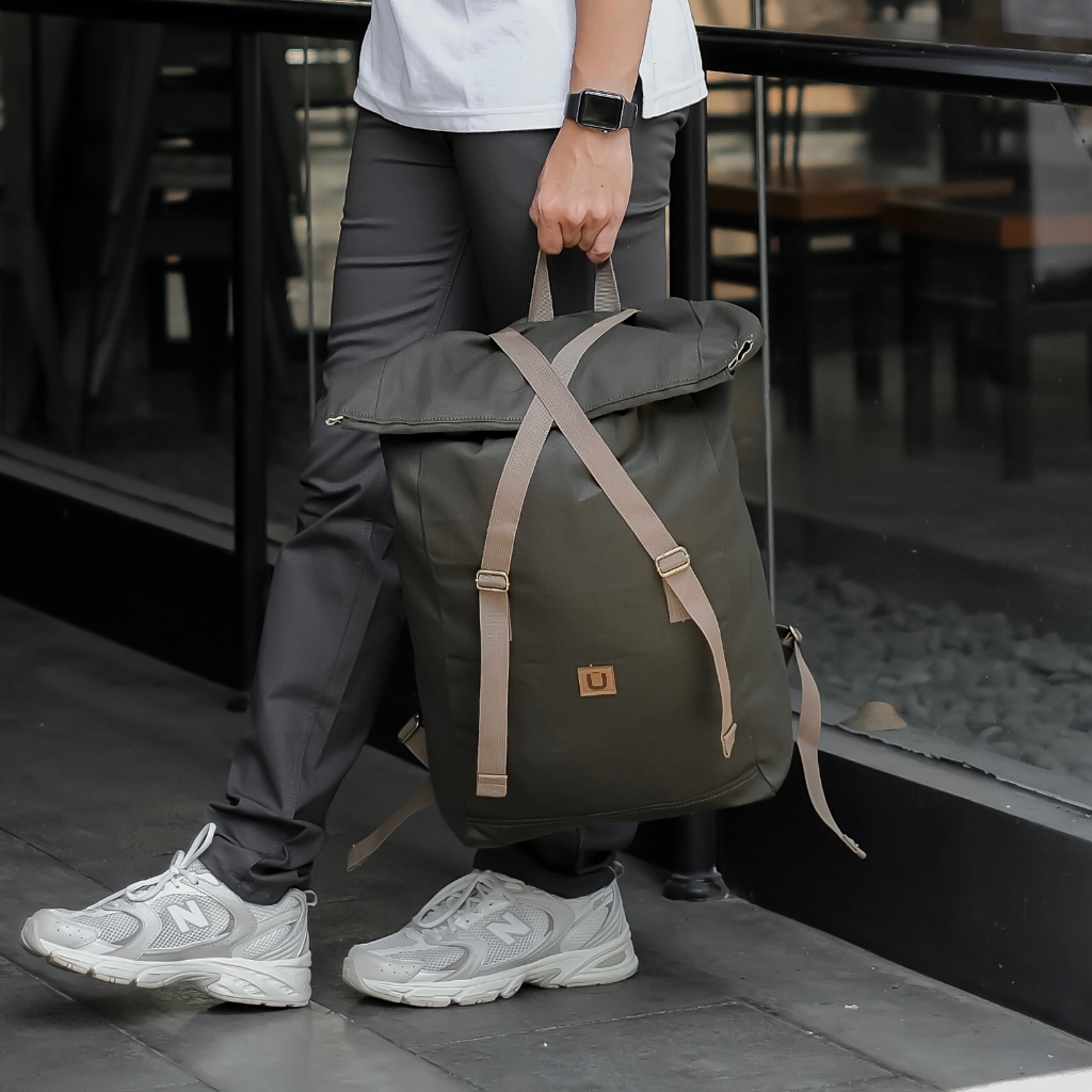 BAGGU Backpack Asmat - ARMY - Tas Ransel Laptop Kanvas Pria Wanita Unisex