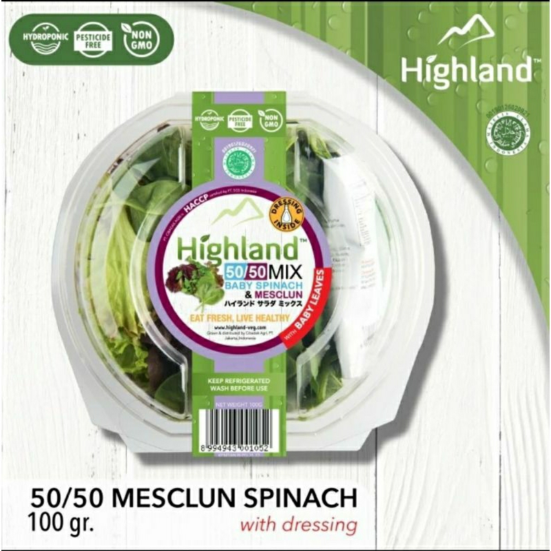 

Highland 50 / 50 Mix Baby Spinach & Mesclun + Dressing 100gr