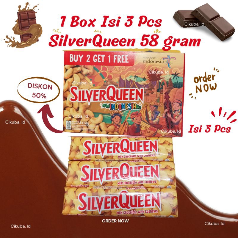 

3 Pcs Kemasan Buy 2 Free 1 SilverQueen 58/55 gram Mede Cashew